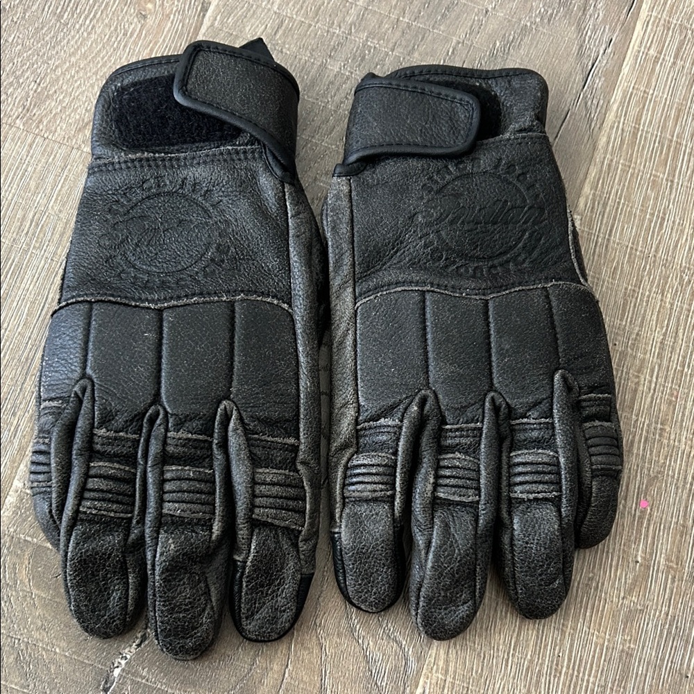 Indian Black Leather Men's Motorcycle Gloves
